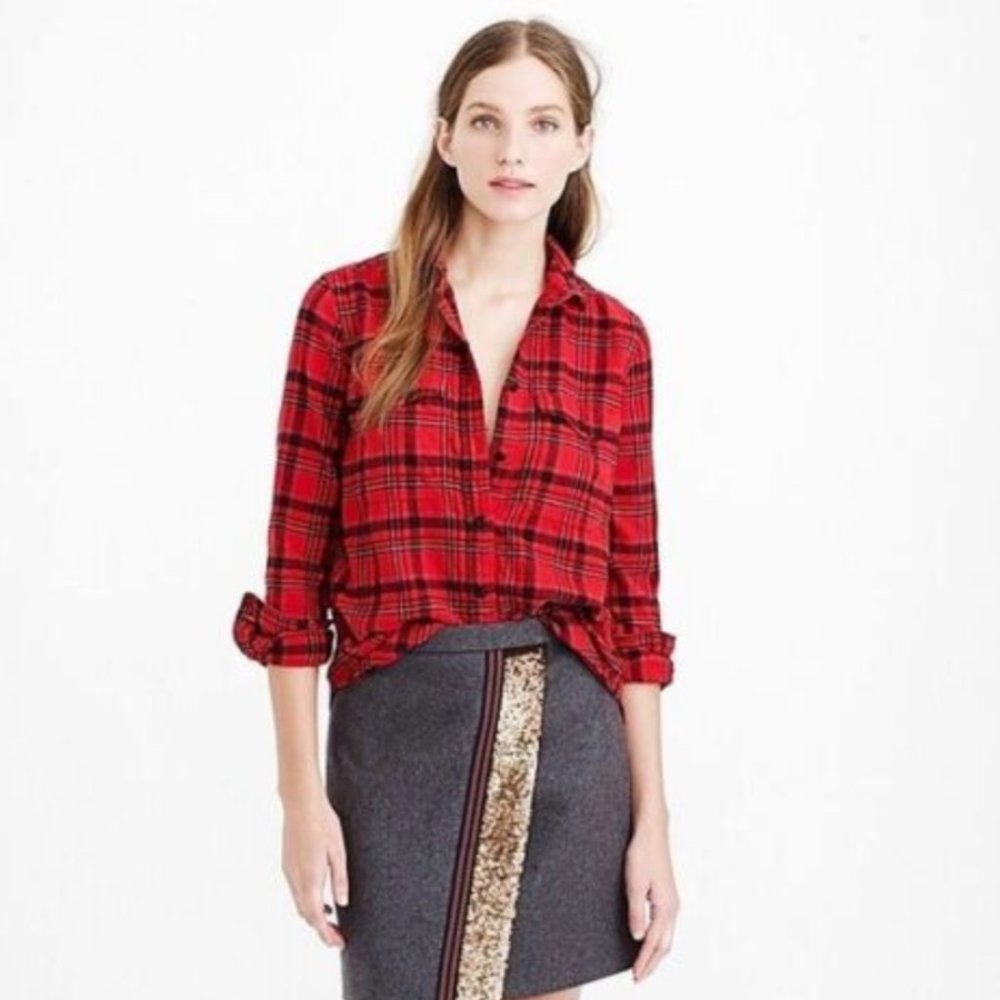 J.Crew Button Down Boyfriend Flannel Shirt In Red Plaid Women's 4